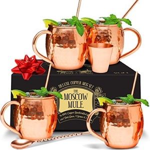 100% copper Moscow mule copper mug set of four with straws